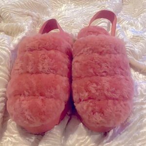 UGG Fluffy Pink Shearling Slippers Sz 11